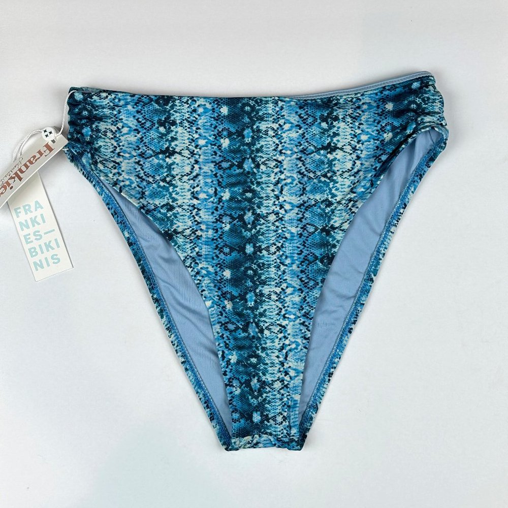Frankies Bikinis Women's Juju High Waist Bottom Blue Snakeskin Print Sz Med